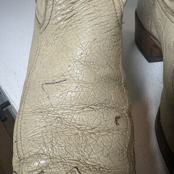 Vintage Larry Mahan Cream Ostrich Leather Western Boots Men’s 9 Women’s 10–10.5 - Picture 4 of 10